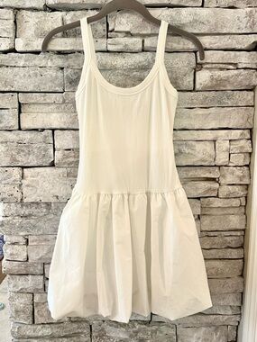 Good Luck Gem White Ribbed Tank Bubble Hem Dress Size Medium NWT